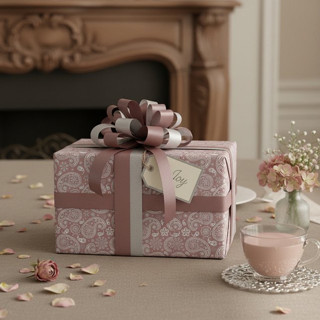 Papel De Regalo Paisley de oro blanco y rosa (Subido por el creador)