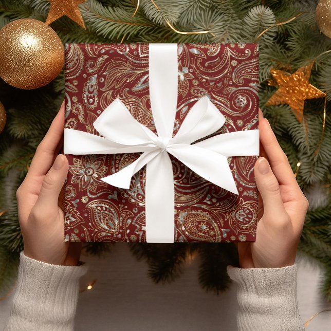 Papel De Regalo Paisley floral oscuro rojo y dorado (Subido por el creador)
