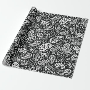 Papel De Regalo Paisley negra y blanca floral
