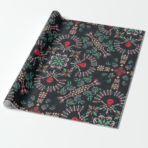 Papel De Regalo Paisley ornamento, cráneos y huesos Banda Imprimir