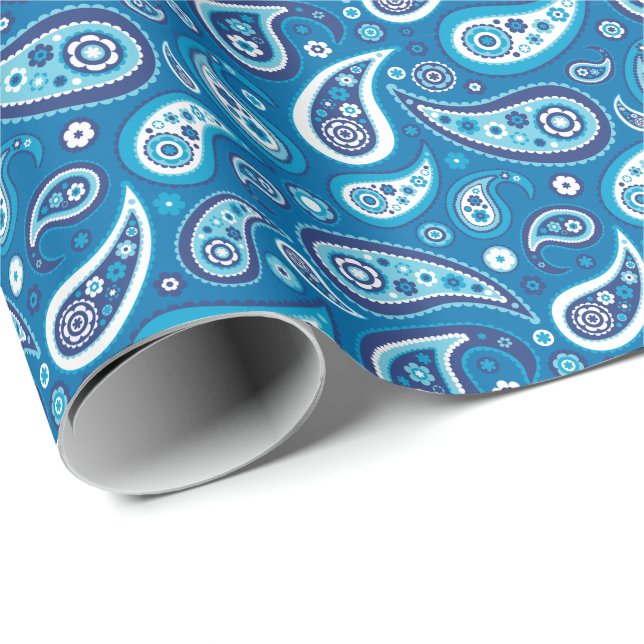 Papel De Regalo Paisley Pattern Retro Sapphire Blue (Esquina del rollo)