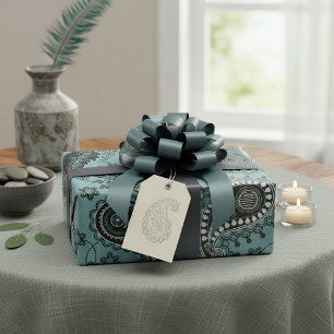 Papel De Regalo Paisley verde azulado oscuro