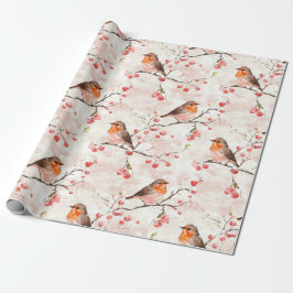 Papel De Regalo Pajarito finch en un árbol de invierno nevado y ba