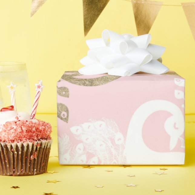 Papel De Regalo Pajarito real de oro blanco rosado de Rubor (Fiesta de cumpleaños )