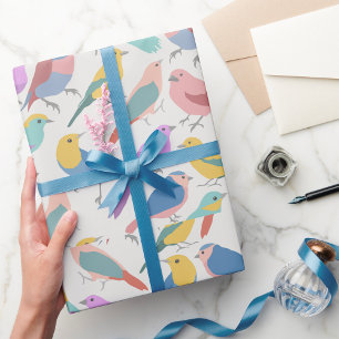 Papel De Regalo Pajaritos Pastel Patrón Aves Lindas Acuarela