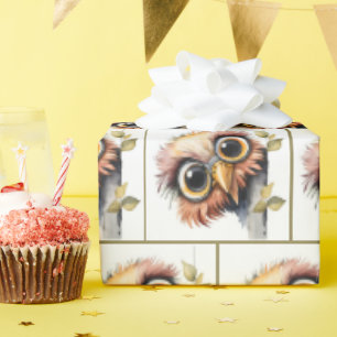Papel De Regalo Pájaro acuarela asomándose detrás de un árbol