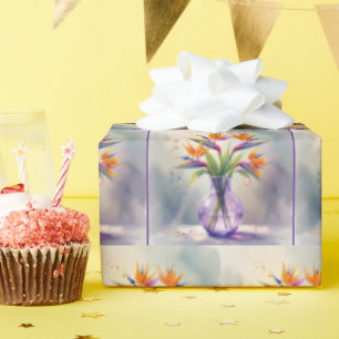 Papel De Regalo Pájaro acuarela del paraíso Flor