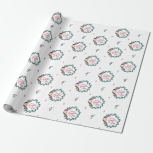 Papel De Regalo Pájaro Azul Fruta Roja y País Verde