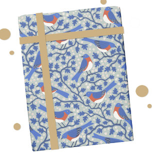 Papel De Regalo Pájaro azul y arte y manualidades de flores silves