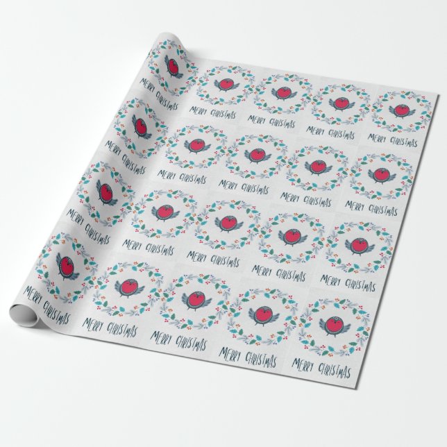 Papel De Regalo Pájaro Carbonero Navidad (Desenrollado)