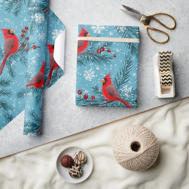 Papel De Regalo Pájaro Cardenal Rojo de Navidad (Artesanía)