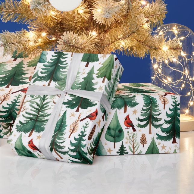 Papel De Regalo Pájaro Cardinal Rojo Navidad Festa Navideña (Vacaciones)