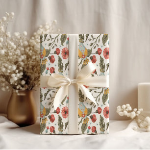 Papel De Regalo Pájaro Codorniz Floral Patrón de Primavera Boda 