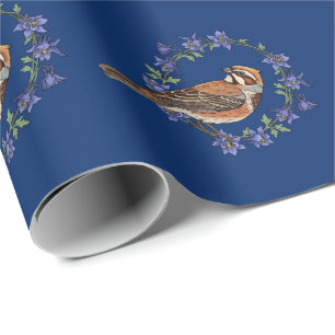 Papel De Regalo Pájaro Colorado Lark Bunting Rodeado De Columbina