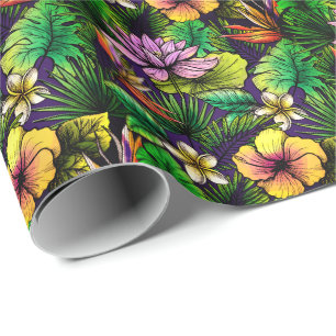 Papel De Regalo Pájaro de hibiscus tropical del follaje del paraís