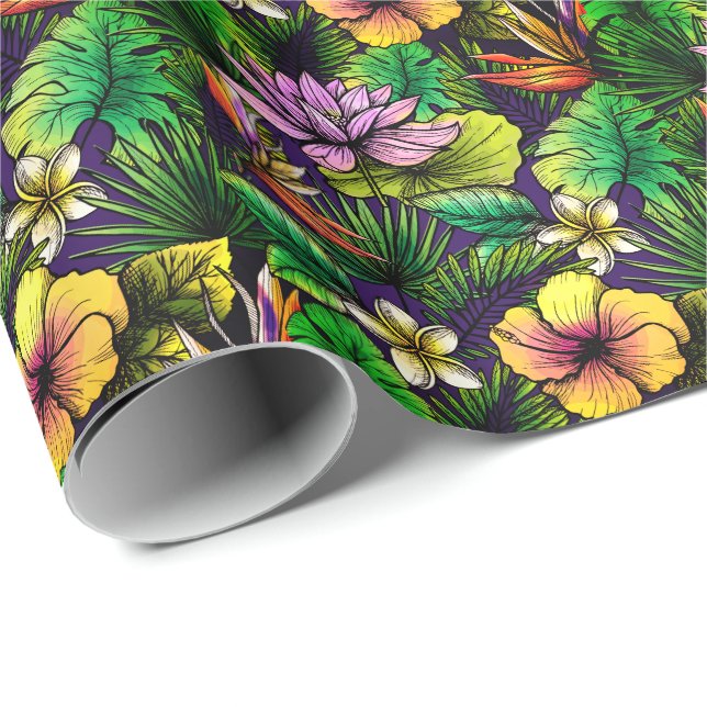 Papel De Regalo Pájaro de hibiscus tropical del follaje del paraís (Esquina del rollo)