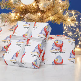 Papel De Regalo Pájaro de Navidad con bufanda