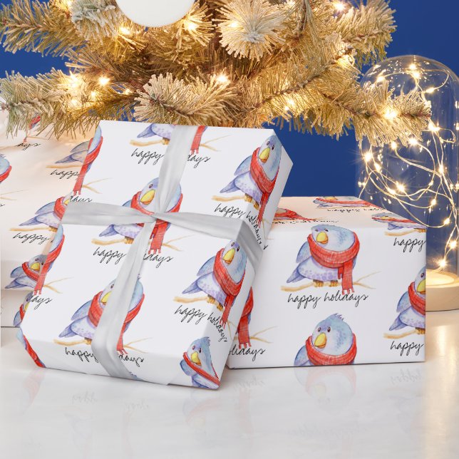 Papel De Regalo Pájaro de Navidad con bufanda  (Vacaciones)