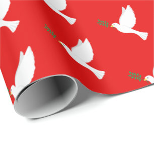 Papel De Regalo Pájaro de paloma blanca con rama de olivo en rojo