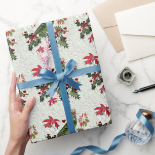 Papel De Regalo Pájaro Rey % Poinsettias