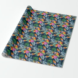 Papel De Regalo Pájaro Tropical De Paraíso Y Orquídea