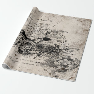 Papel De Regalo Pájaro y reloj de la desconexión de cosecha