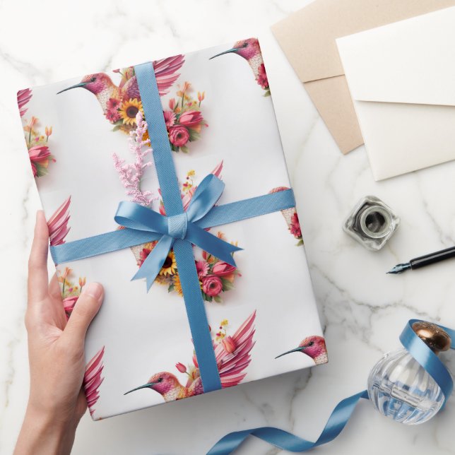 Papel De Regalo Pájaro zumbando con flores (Regalar)