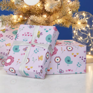 Papel De Regalo Pájaros, Abejas y Mariposas Floral