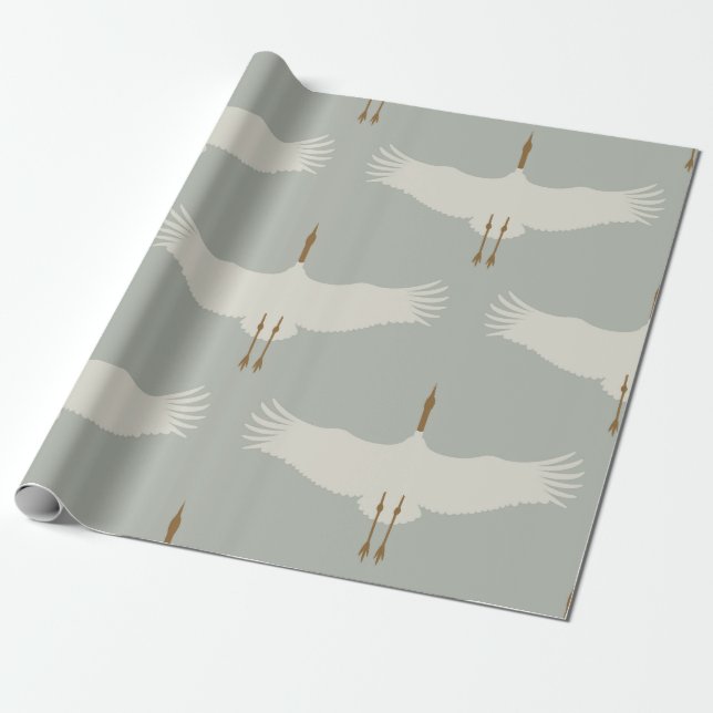 Papel De Regalo Pájaros azul turbulentos Neutrales Grullas Patrón  (Desenrollado)