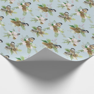 Papel De Regalo Pájaros Cantores Poinsettias y Piñas