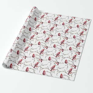 Papel De Regalo Pájaros, cerezas de invierno y modelo cardinales