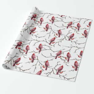 Papel De Regalo Pájaros, cerezas de invierno y modelo cardinales