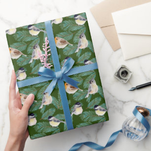 Papel De Regalo Pájaros de Invierno en Rama de Pino