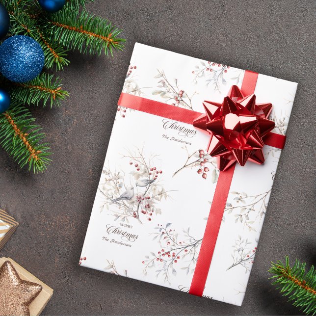 Papel De Regalo Pájaros de Invierno Simples Bayas Rojas Navidad (Subido por el creador)