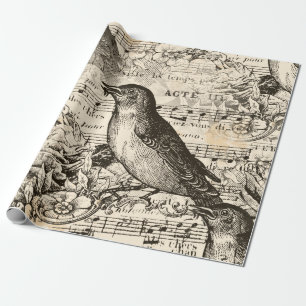 Papel De Regalo pájaros de la música victoriana