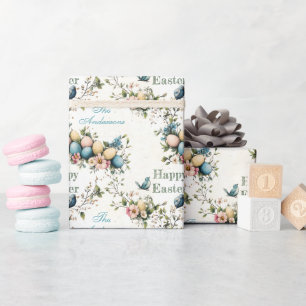 Papel De Regalo Pájaros de Pascua y huevos de pastel Floral acuare