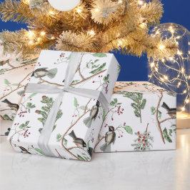 Papel De Regalo Pájaros de pollo Berries y Pinecones