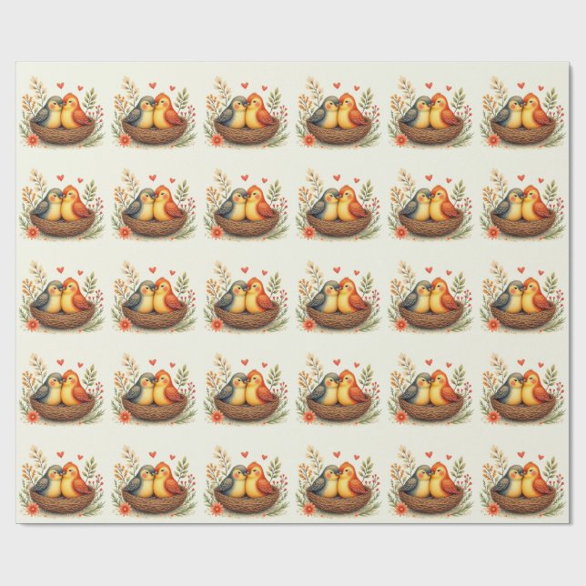 Papel De Regalo Pájaros del Amor (Superficie plana)