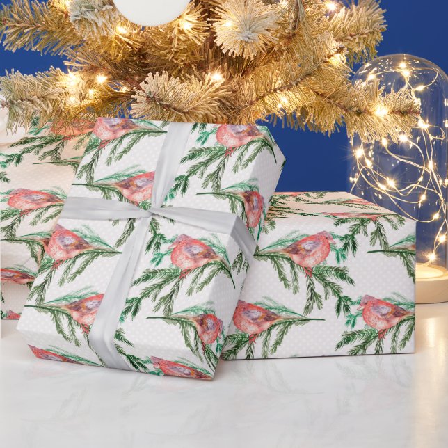 Papel De Regalo Pájaros del Cardenal Rojo Navidades (Vacaciones)