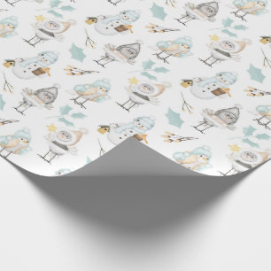 Papel De Regalo Pájaros Lindos y Muñecos de Nieve