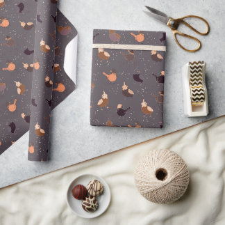 Papel De Regalo pájaros navidades con gorras, estrellas, bayas en