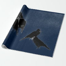 PÁJAROS NEGROS EN PINTURA DE TINTA AZUL JAPONESA