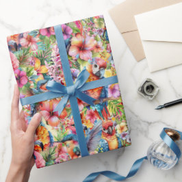 Papel De Regalo Pájaros y Flores Tropicales Pequeños
