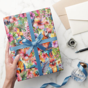 Papel De Regalo Pájaros y Flores Tropicales Pequeños