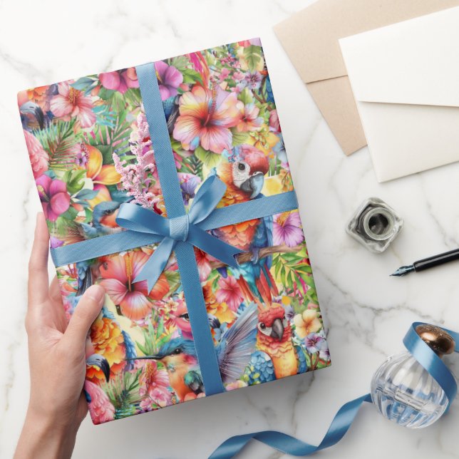 Papel De Regalo Pájaros y Flores Tropicales Pequeños (Regalar)