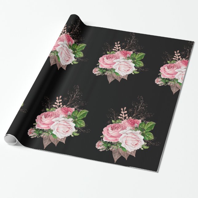 Papel De Regalo PALABRA DE BODA DE CUMPLEAÑOS DE Flora Rosa Negra (Desenrollado)
