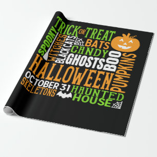 Papel De Regalo Palabra de Halloween Salto Colorful Cute Spider Ca