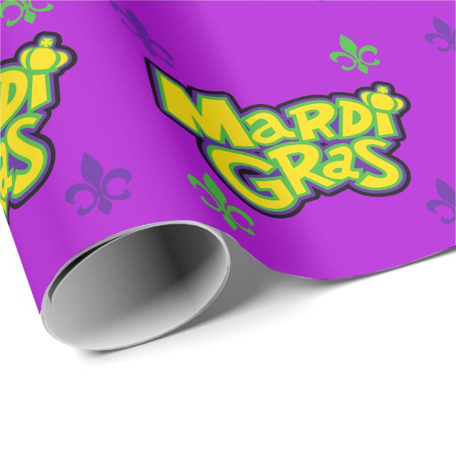 Papel De Regalo Palabras de Mardi Gras (Esquina del rollo)