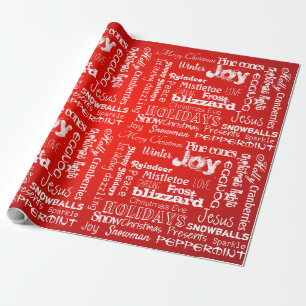 Papel De Regalo Palabras de moda navideñas fireball rojo escarlata