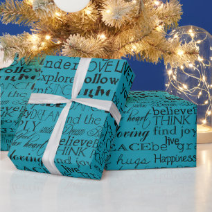 Papel De Regalo Palabras Inspiradoras azules de Aqua Black